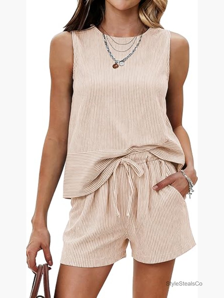 Casual 2 Piece Lounge Shorts Set Sleeveless Tank Top S-Xxl